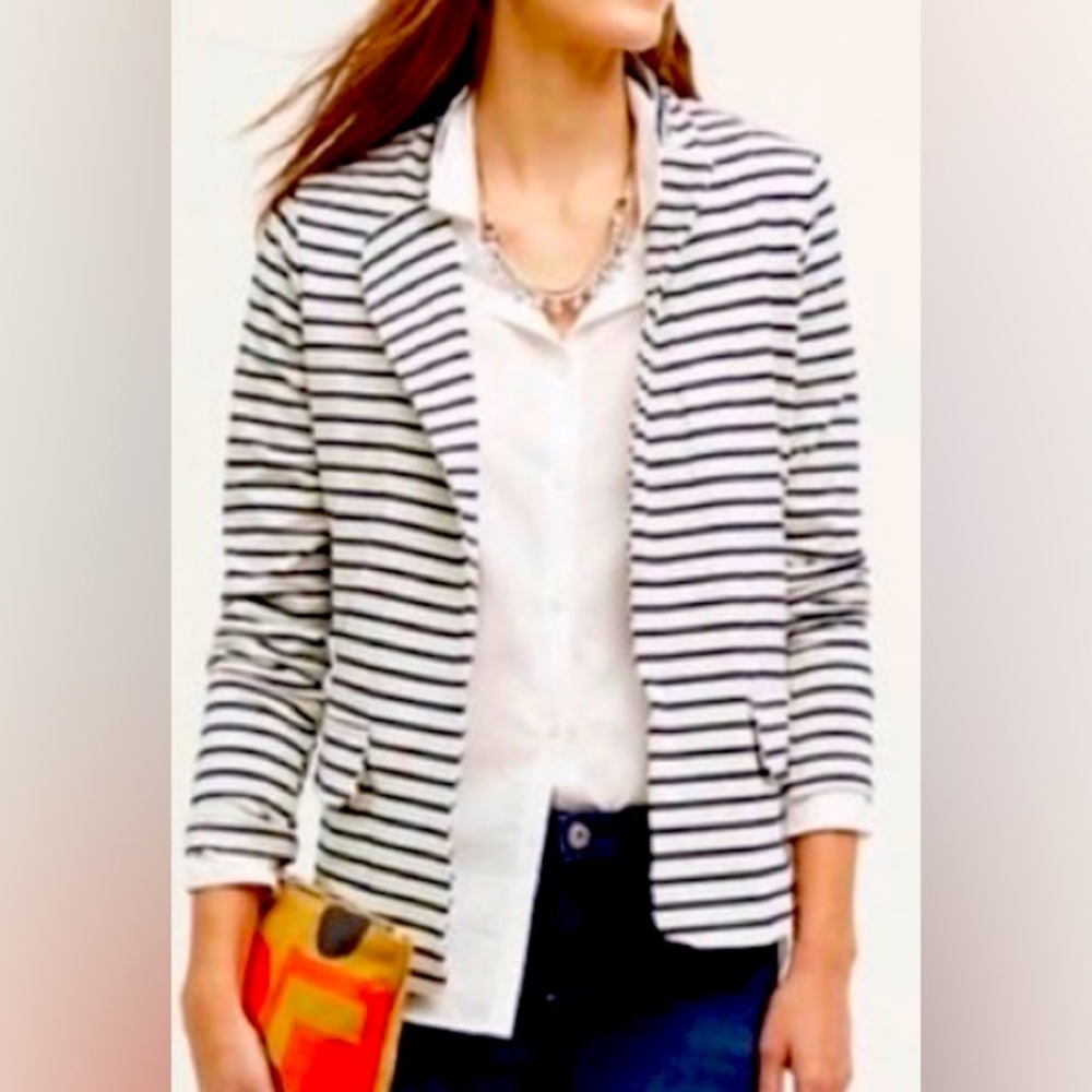 Anthropologie Dolan Stretch Knit Blazer XS Stripped Blue Workwear Office Casual